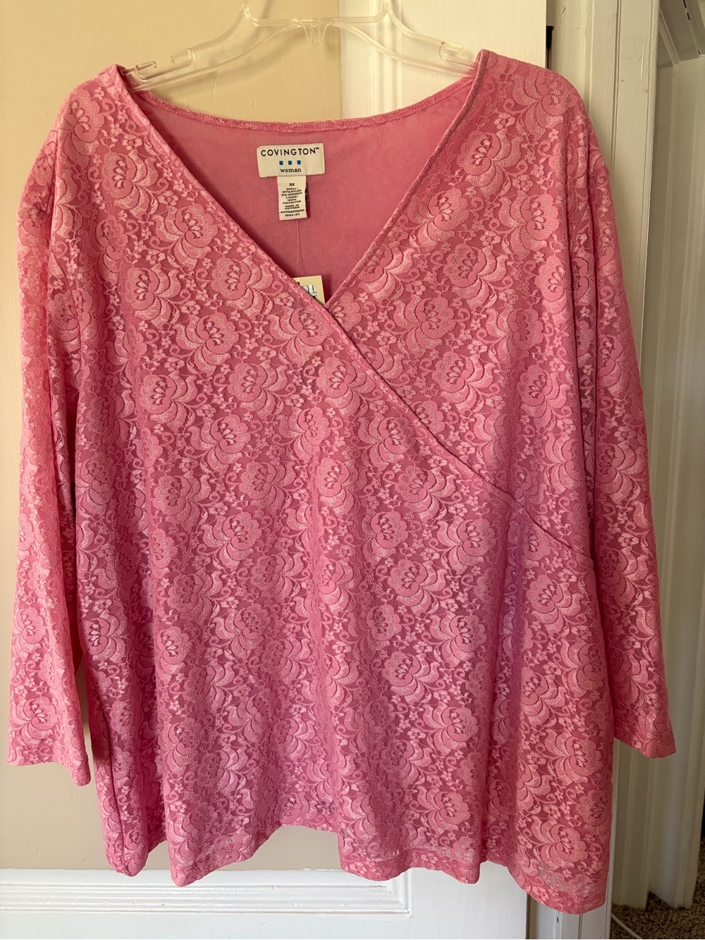 Covington Pink Lace Wrap-Style Long Sleeve Top